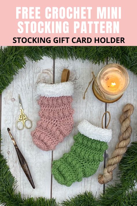 Learn how to crochet a mini Christmas stocking in this beginner-friendly, free crochet pattern. They are perfect for decorating and holding gift cards. Stocking Pattern Free, Crochet Christmas Stocking Pattern, Mini Christmas Stockings, Crochet Holiday, Tutorial Macramé, Crochet Stocking, Crocheted Christmas, Crochet Christmas Stocking, Mini Stockings