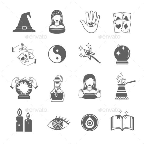 Fortune Teller Icon Set Future Teller, Divination Cards, Rune Stones, Magic Symbols, Black Icon, Doodle Inspiration, Angel Aesthetic, Gel Art, Fortune Teller