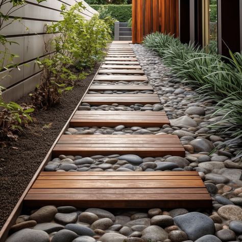 20 Stunning Garden Pathway Ideas to Elevate Your Outdoor Space Check more at https://zugnews.com/20-stunning-garden-pathway-ideas-to-elevate-your-outdoor-space/ Natural Pavers Walkway, Floating Walkway Pathways, Wood Pavers Walkways, Side Pathway Ideas, Wooden Pathway Ideas, Side Walk Ideas, Side Yard Pathway Ideas, Outdoor Walkway Ideas Pathways, Front Pathway Ideas