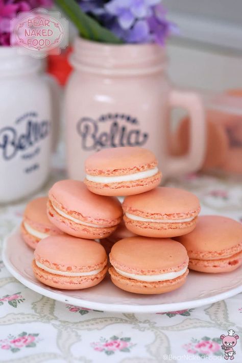 Rose Water Macaron | Bear Naked Food Macarons Chocolate, Tapioca Starch, Buttercream Filling, Macaron Recipe, Water Recipes, The Egg, Egg Whites, Sweet Savory, Rose Water