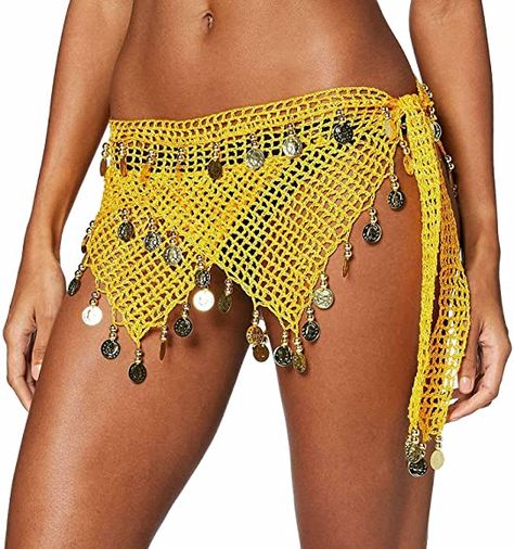 The Turkish Emporium Knitted Belly Dance Hip Scarf, Gold, One Size : Amazon.co.uk: Sports & Outdoors Belly Dance Scarf, Belly Dance Hip Scarf, Hip Scarf, Crochet Beach Dress, Scarf Knitted, Creative Clothes, Hip Scarves, Dance Tops, Belly Dance Costumes