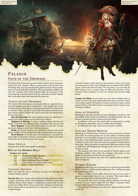 Oath of the Drowned Dnd Paladin, D D Classes, Dungeon Master's Guide, Dnd Races, Dnd Classes, Dungeons And Dragons 5e, Dungeons And Dragons Classes, Dnd 5e Homebrew, Dnd Dragons