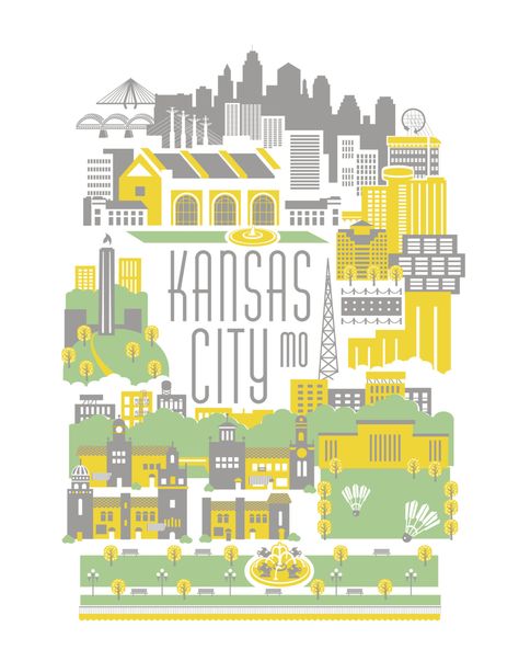 Kansas City KCMO Print Home Decor Gray & by handmadecece City Mural, Background Artwork, Kansas City Art, St Louis Art, City Postcard, Hippie Chick, State Farm, Overland Park, City Maps