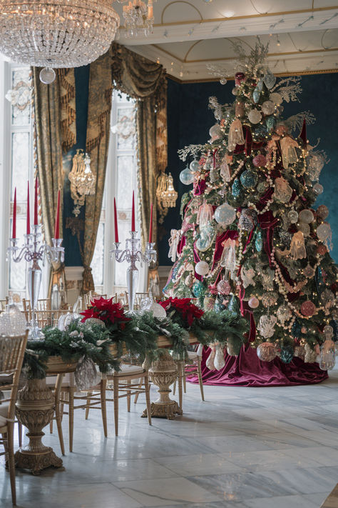 Christmas Decor Ideas For Every Room Chateau Christmas Decor, Opulent Christmas Decor, Royal Christmas Aesthetic, Mansion Christmas Decor, Rococo Christmas, Chateau Christmas, Wise Man Costume, Mansion Christmas, Men Costume