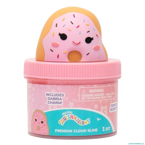 "Buy the Original Squishmallows™ Dabria the Donut Scented Premium Cloud Slime at Michaels. Perched atop the lid is Dabria herself, ready to give 100 percent and sprinkle some joy into your slime play. Get ready for a sweet, squishy treat with the Original Squishmallows Dabria the Donut Scented Cloud Slime! This resealable jar of fun contains 8 oz. of pink donut-scented cloud slime, iridescent blue tinsel, and a rubber charm of your favorite jewelry-loving pastry, Dabria the Donut! Perched atop t Squishmallow Birthday Party, Mini Squishmallows, Pink Slime, Cloud Slime, Slime Toy, Strawberry Donuts, Slime For Kids, Measuring Ingredients, Slime Kit