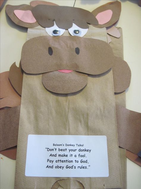 Paper bag donkey puppet for preschool class Donkey Crafts For Toddlers, Balaam's Donkey Activities, Wonky Donkey Activities Preschool, Balaam's Donkey Craft, Jesus Rides A Donkey Craft, Toddler Bible, Paper Bag Crafts, Paper Bag Puppets, Children's Church Crafts