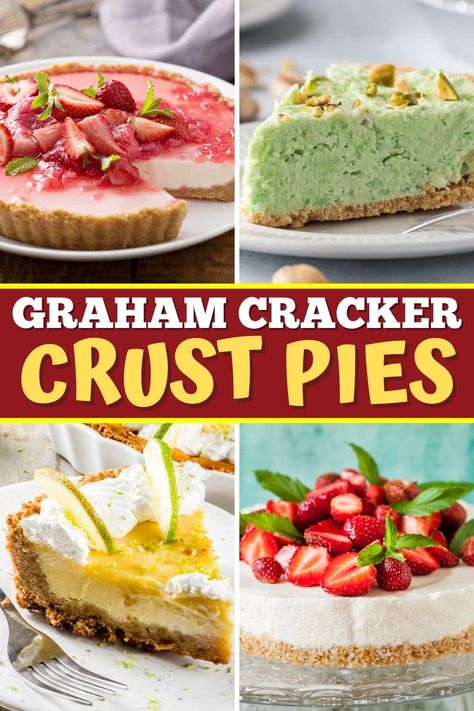 Dessert doesn't get easier than these graham cracker crust pies! From Key lime to chocolate cream to banana split, these pies bring all the satisfaction and none of the effort. Chocolate Delight Graham Cracker Crust, Pre Made Graham Cracker Crust Pies, Recipes With Graham Cracker Pie Crust, Ritz Cracker Crust Dessert, Graham Cracker Crust Pie Ideas, Graham Cracker Pie Recipes Easy, Graham Cracker Crust Pie Recipes Simple, Graham Cracker Recipes Easy, Easy Pie Recipes With Graham Cracker Crust