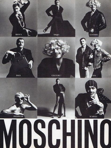 Franco Moschino stars in his own campaign Moschino Campaign, Moschino Fashion, Franco Moschino, Moschino Cheap And Chic, Fashion Magazines, Fashion Revolution, Jeremy Scott, Fashion Advertising, Fashion Poster