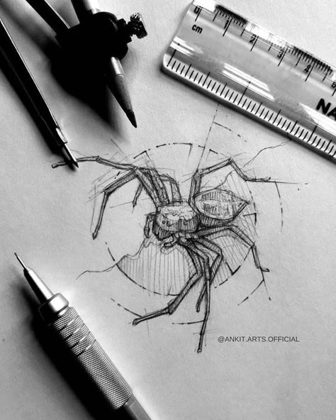 Spider Pencil Drawing, Cute Spider Sketch, Inktober 2023 Spiders, Spider Anatomy Drawing, Spider Ink Drawing, Spider Reference Drawing, Spiders Sketch, Insect Drawing Sketchbooks, Spider Drawing Reference