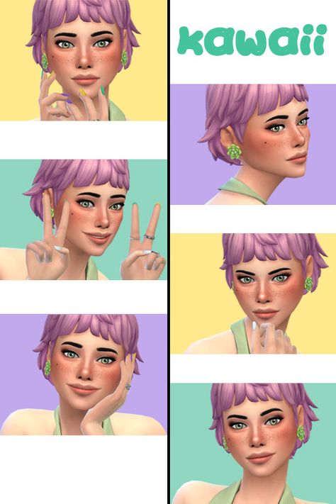 This is an updated version of my original 2016 pose pack ‘Kawaii’ Total 6 zoom poses for the Sims 4 gallery for a female sim These poses require the ‘No More Mirroring’ mod by  #ThePancake1  to pose... Sims 4 Cc Poses Gallery, Gallery Poses, Selfie Background, Ts4 Poses, Cc Packs, Selfie Challenge, Sims 4 Cas Mods, 4 Poses, Sims 4 Anime