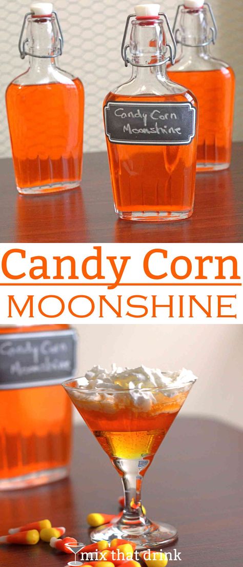 I've had a lot of requests to do a Candy Corn Vodka infusion, similar to Skittles Vodka. But since I also get a lot of questions about doing infusions with other liquors I decided to give moonshine a try. Halloween Moonshine, Skittles Vodka, Infused Alcohol, How To Make Candy, Moonshine Recipes, Light Rum, Infused Vodka, Halloween Cocktails, Alcohol Drinks