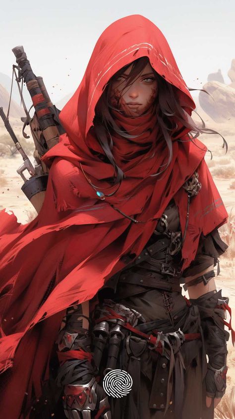 A contemporary Red Riding Hood as a powerful dystopian warrior in a desolate wasteland. Perfect face, strong facial expression, the hood in the wind, desert Red and yellow tones in the background, defiant posture, equipped with advanced weaponry and tactical equipment,. intense character and the stark beauty of the moor, beautiful desert color scheme, color shading, tradition and modernity in front of uncertain future, octane render, --ar 9:16 --niji 5 --s 150 Modern Fantasy Warrior, Desolate Wasteland, Desert Warrior, Color Shading, Uncertain Future, Beautiful Desert, Octane Render, Desert Colors, Perfect Face