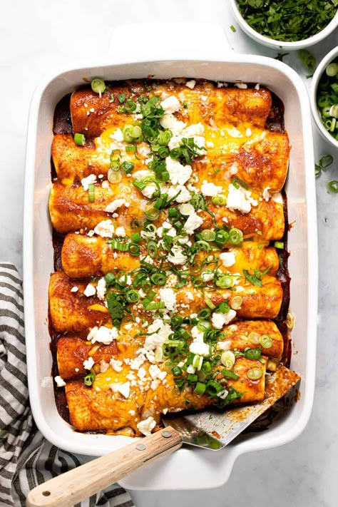 Easy Black Bean Enchiladas | Midwest Foodie Corn And Bean Enchiladas, Enchiladas Veggie, Corn Enchiladas, Bean And Cheese Enchiladas, Enchiladas Recipes, Green Enchiladas, Easy Enchilada Recipe, Veggie Enchiladas, Hispanic Dishes