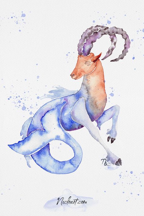 Capricorn Watercolor, Capricorn Illustration, Capricorn Zodiac, Capricorn Sign Tattoo, Star Sign Art, Capricorn Art, Capricorn Tattoo, Capricorn Sign, Astrology Art