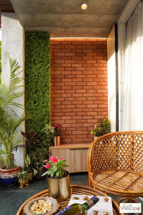 Brick Design Wall, Balcony Wall Tiles, Design Wall Painting, Stone Texture Wall, Balcony Wall, Parents Bedroom, Bamboo Screening, Brick Cladding, Asian Paints