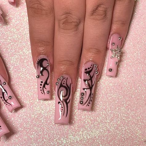 Funky Nail Art, Punk Nails, Grunge Nails, Her Nails, Hair Done, Nails Done, Long Square Acrylic Nails, Kawaii Nails, Pink Acrylic Nails