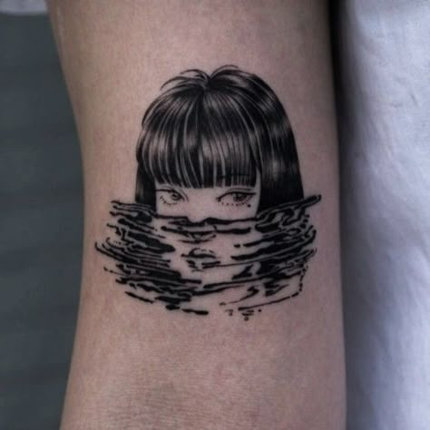 Tomie Tattoo Design, Japanese Aesthetic Tattoo, Tomie Tattoo, Tank Tattoo, Japanese Hand Tattoos, Cute Thigh Tattoos, Choose Her, Grunge Tattoo, Why Her