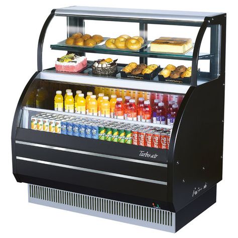 Turbo Air TOM-W-50SB 50 inch Black Slim Line Dual Service Refrigerated Open Display Merchandiser - 5.7 cu. ft. / 8.5 cu. ft. Bakery Display Case, Display Refrigerator, Steel Shelves, Coffee Shop Interior, Coffee Shop Business, Coffee Shop Interior Design, Commercial Refrigerators, Bakery Display, Coffee Shop Ideas