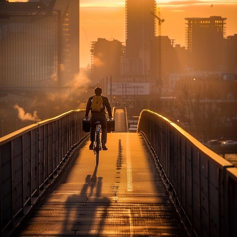 Sunrise Cycling Commute: The warm glow of sunrise paints the city as a cyclist enjoys the tranquil morning commute. #sunrise #cycling #commute #morning #city #aiart #aiphoto #stockcake ⬇️ Download and 📝 Prompt 👉 https://ayr.app/l/mdAK Morning City, Fox Wedding, Sunrise Painting, Pink Ocean, Morning Commute, Image Downloads, Free Photos, Free Stock Photos, Royalty Free Images