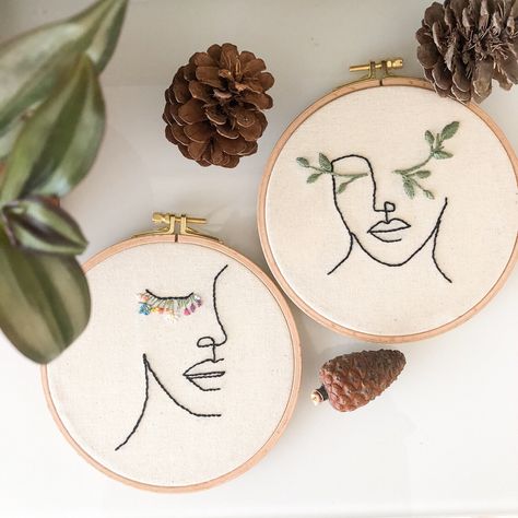 Embroidery Hoop Decor, Beginner Embroidery Kit, One Line Art, Hand Embroidery Kit, Pola Kristik, Art Embroidery, Learn Embroidery, Pola Sulam, Simple Embroidery