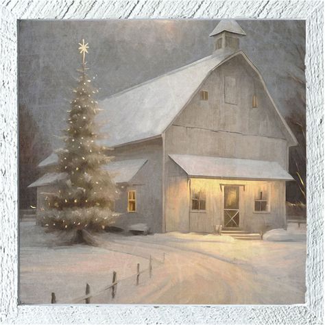 Lend a hint of serene beauty to your holiday decorating with our Rustic Framed Christmas Night Farm Wall Art. Capturing the essence of the season, this wall decor features a snow-dusted farmhouse under a starlit winter sky, with warm lights glowing through the windows to evoke the coziness of the holidays. Choose from three sizes and three frame color options to find the perfect fit and look for your desired wall space. Beautiful Winter Scenes Christmas, Winter Barn Painting, Vintage Christmas Prints, Lake Cumberland, Barn Wall Art, Seasonal Wall Decor, Farm Wall Art, Farm Scenes, Barn Painting