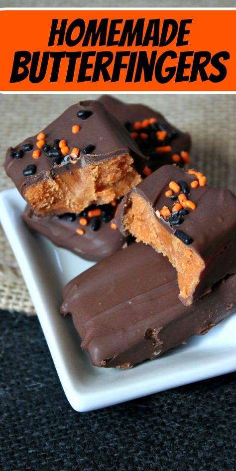 Butter Finger Candy, Butter Finger Bars, Butterfinger Cake Recipe, Butterfinger Recipes, Homemade Butterfingers, Homemade Candy Bars, Candy Bar Recipe, Butterfinger Candy, Christmas Candy Recipes