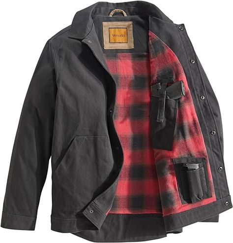 Venado Concealed Carry Shirt Jacket for Men - Heavy Duty Canvas - Conceal Carry Pockets #CommissionsEarned Concealed Carry Jacket, Spring Wear, Long Sleeve Flannel, Jacket For Men, Jacket Design, Outdoor Wear, Shirt Jacket, Carry On, Heavy Duty