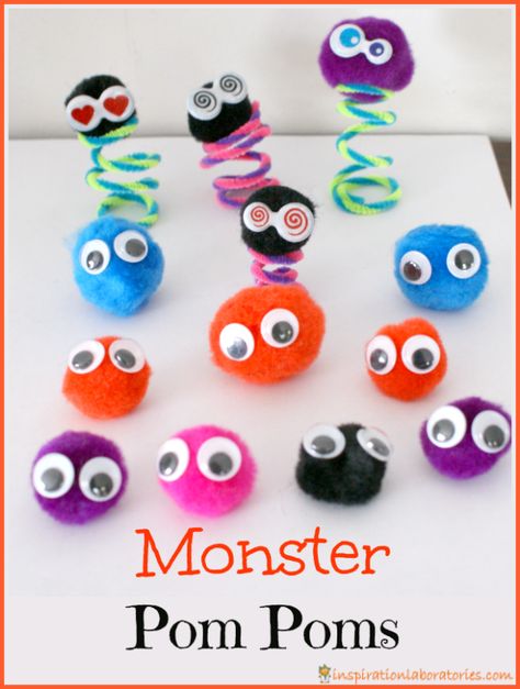 Pom Pom Monsters - easy craft for kids Quick And Easy Art Projects, Pom Pom Monsters, Easy Art Projects For Kids, Pom Poms Ideas, Easy Craft For Kids, Monster Craft, Hallowen Ideas, Monster Crafts, Quick And Easy Crafts