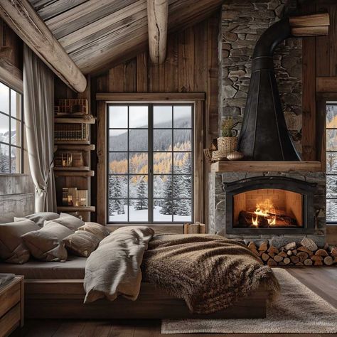 Discover the Art of Mountain Cabin Design and Interior Styling • 333+ Images • [ArtFacade] Mountain Lodge Living Room Ski, Swiss Chalet Bedroom, Mountains House Interior, Snowy Cabin Interior, Mountain Cabin Interior Design, Contemporary Cabin Interior, Mountain Lodge Living Room, Mountain Cabin Living Room, Mountain Cabin Aesthetic