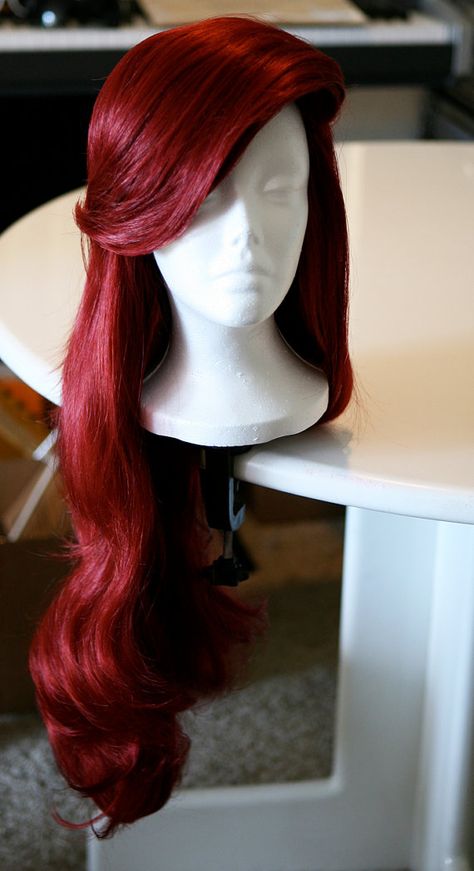 Ariel Wig Styling, Ariel Hairstyle, Ariel Wig, Mermaid Wig, Ariel Costume, Swoop Bangs, Ariel Hair, Ariel Cosplay, Wig Wavy