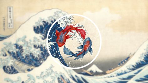 The Great Wave off Kanagawa #waves #koi #fish digital art #artwork #Japanese #Kanagawa #4K #wallpaper #hdwallpaper #desktop Fish Digital Art, Wallpaper Pc 4k, Active Wallpaper, Umbrella Illustration, Ocean Wave Painting, Fish Background, 3840x2160 Wallpaper, Wave Illustration, The Great Wave