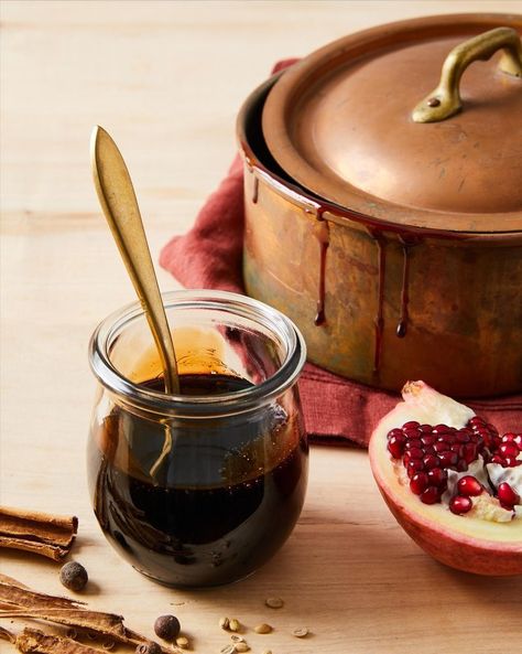 Homemade POMegranate Molasses Three Ways | POM Wonderful Diy Molasses, Pomegranate Molasses Recipe, Spiced Nuts Recipe, Pom Juice, Pom Wonderful, Mandarin Juice, Molasses Recipes, Moroccan Spices, Roasted Onions