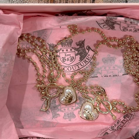 Juicy Couture Necklace And Bracelet Set Very Pretty Set Comes In Original Packaging As Shown In Second Pic Mcbling Jewelry, Juicy Couture Aesthetic, 2000s Jewelry, Juicy Couture Necklace, Juicy Couture Bracelet, Silver Feather Necklace, Juicy Couture Jewelry, Peace Sign Necklace, Juicy Couture Bags