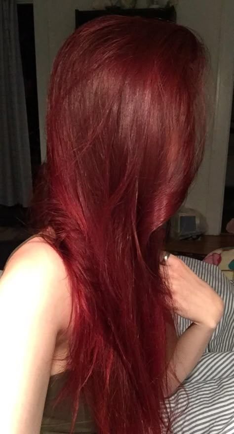 Did a full re-dye for the first time in a long while. Manic Panic in infa-red and wildfire over brunette hair. Let it sit for 6 hours! Brunettes With Red Hair, Full Red Hair, Red Hair Girl, Red Hair On Brunette, Hair Inspo Red, Red Hair Long, Short Straight Red Hair, Red Hair For Brunettes, Aesthetic Dyed Hair Red