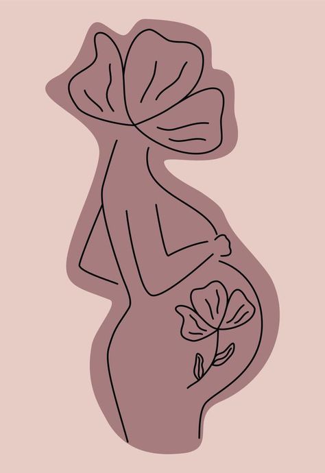 Drawing Of A Pregnant Woman, Pregnant Illustration Art, Pregnant Woman Sketch, Woman With Flower Head, Beauty Vector, Head Abstract, Line Art Style, Pregnancy Art, Illustration Advertisement