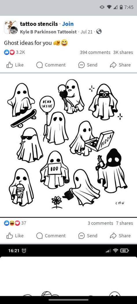 Ghost Matching Tattoos, Group Matching Tattoos, Starter Tattoos Ideas, Matching Group Tattoos, Siblings Tattoo For 3, Spooky Doodles, Group Tattoos, Doodles Halloween, Black Ink Art