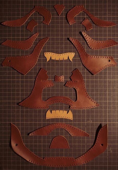 Oni / Hannya Leather Mask PDF Pattern - Etsy Leather Mask Pattern, Diy Leather Wallet Pattern, Diy Leather Sandals, Diy Leather Working, Diy Leather Wallet, Mode Steampunk, Book Binding Diy, Leather Dopp Kit, Dog Mask