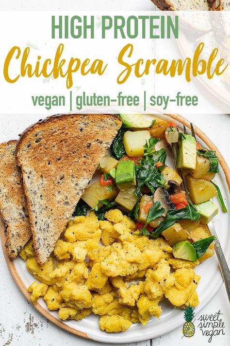 The perfect protein-packed and soy-free egg subtitle. Chickpea scramble makes for a quick, easy, and delicious vegan breakfast idea. #vegan #soyfree #glutenfree #chickpea #breakfast #plantbased #eggfree Chickpea Scramble, Burrito Vegan, High Protein Vegan Breakfast, Vegan Breakfast Options, Menu Sarapan Sehat, Vegan Breakfast Easy, Tofu Scramble, High Protein Vegan, Breakfast Idea