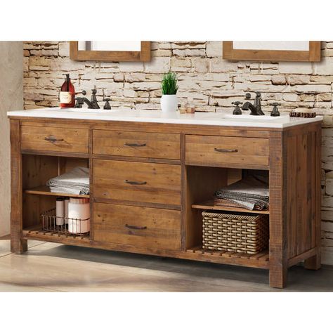 Highbury Furnishings Chamonix 72'' Free Standing Double Bathroom Vanity with Quartz Top & Reviews - Wayfair Canada Wood Double Vanity, Quartz Vanity, Calacatta Quartz, Double Bath, Quartz Vanity Tops, Natural Living Room, Double Bathroom, Kitchen Nook, Double Bathroom Vanity