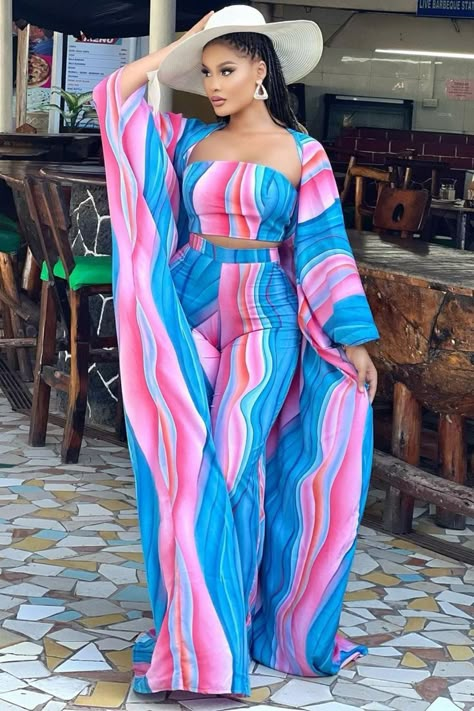 Kimono 2 Piece Outfit, Kimono And Palazzo Outfit, Bubu Gown Styles, Classy Short Dresses, Modest Dresses Fashion, 2piece Outfits, Chic Dress Classy, African Inspired Clothing, Classy Dress Outfits