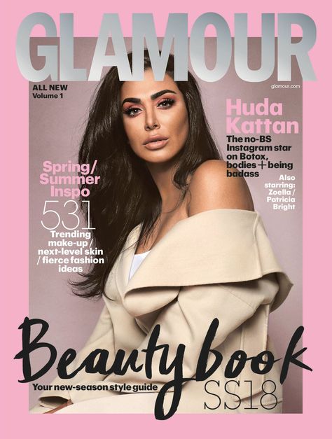 Glamour Magazine Cover, Patricia Bright, Huda Beauty Eyeshadow Palette, Huda Beauty Eyeshadow, Huda Kattan, Makeup Magazine, Beauty Boss, Glamour Uk, Fashion Magazine Cover