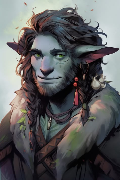 Farmer Dnd Art, Firbolg Circle Of Spores, Dnd Firbolg Druid, Male Firbolg Character Art, Dnd Firbolg Character Design, Archfey Dnd, Dnd Orc Character Design, Firbolg Warlock, Dnd Human Character Art