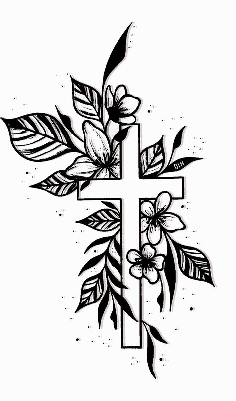 Family Tree Tattoo Stencil, Flower Cross Drawing, Cross And Flowers Drawing, Simple Flower Forearm Tattoo, Tattoo Stencils Outline For Women Arm, Cross And Roses Tattoo For Men, Christian Flash Tattoo, Jesus Inspired Tattoos, Cross Tattoo Designs Feminine