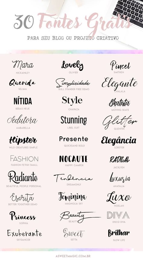 30 Fontes Gratuitas para seu Blog ou Projetos criativos - Sweet Magic Delicate Fonts, Typographie Logo, Alfabet Font, Sweet Magic, Hand Lettering Fonts, Aesthetic Fonts, Halloween Fonts, Font Inspiration, Fancy Fonts