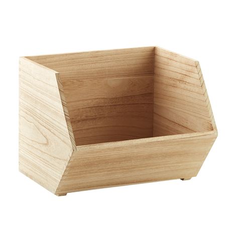 We could put snacks, boxes in these. Or we could put them on the bottom for "catch all" things like the white ones I put in here Wooden Potato Bin, Diy Bookcase, Storing Produce, Wood Bin, Wooden Bins, Stacking Bins, Organizing Linens, How To Store Potatoes, Pantry Organizers