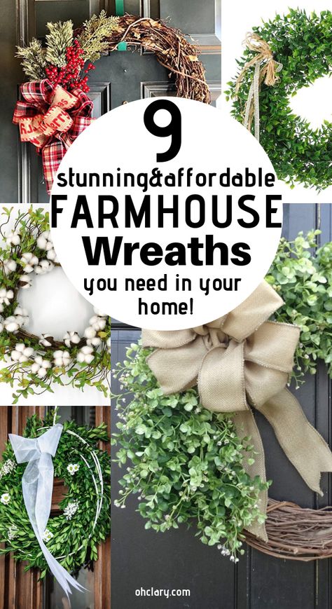 Farmhouse Christmas Wreaths, French Country Christmas Tree, Farmhouse Wreath Diy, Diy Christmas Fireplace, Affordable Farmhouse, Farmhouse Christmas Wreath, Ribbon Wreath Christmas, Farmhouse Wreaths, Christmas Wreath Ideas