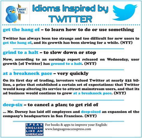 Useful business idioms and expressions from recent news about Twitter. Business Idioms, Describe A Person, Idioms And Proverbs, Spanish Basics, Idiomatic Expressions, Idioms And Phrases, Teachers Corner, Learn Business, About Social Media