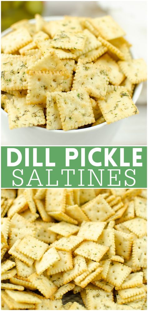 Pickle Crackers, Dill Pickle Saltines, Mini Saltines, Dill Pickle Seasoning, Pickle Seasoning, Seasoned Crackers, Snack Mixes, Snack Mix Recipes, Party Snack