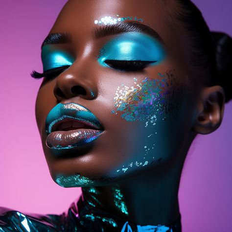 Step into the world of high fashion with this vibrant photo, highlighting a stunning aqua makeup look. Merging bold Gen Z and Y2K elements, it features glittery eyeshadow and glossy lips, capturing the spirit of contemporary style. Shot in a studio with dynamic, colorful lighting against a modern, abstract backdrop, this image is a celebration of today’s fashion aesthetics. #GenZFashion #AquaGlamour #ModernMakeupArt Easy Glitter Eye Makeup, Aqua Makeup Look, Makeup Tutorial For Blue Eyes, Eyeshadow Tutorial For Hooded Eyes, Glittery Eye Makeup Tutorial, Glitter Eye Makeup Tutorial, Glitter Eyeshadow Tutorial, Y2k Elements, Eye Makeup Tutorial For Beginners