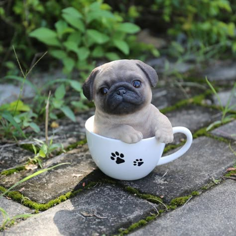 Teacup Pug, Pug, Statue, Coffee